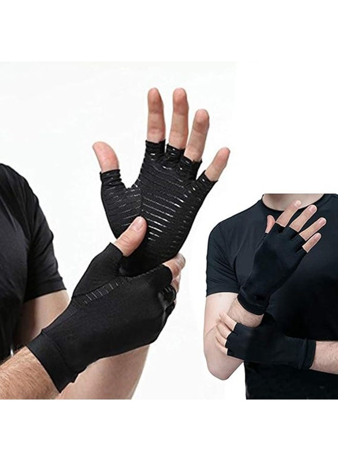 Copper Compression Gloves: Fingerless  Arthritis Pain Relief for Carpal Tunnel, Rheumatoid & Tendonitis - Men & Women - Image 3